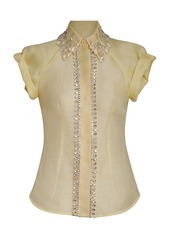 Zimmermann - Matchmaker Diamante Linen-Silk Blouse  - Yellow - 0 - Moda Operandi