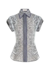 Zimmermann - Matchmaker Fitted Linen-Silk Blouse - Blue - 0 - Moda Operandi