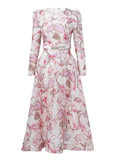 Zimmermann - Matchmaker Floral Linen-Silk Midi Dress - Pink - 0 - Moda Operandi