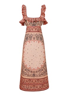 Zimmermann - Matchmaker Frilled Linen Midi Dress - Pink - 1 - Moda Operandi