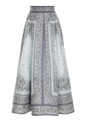 Zimmermann - Matchmaker Gathered Linen-Silk Midi Skirt - Blue - 0 - Moda Operandi