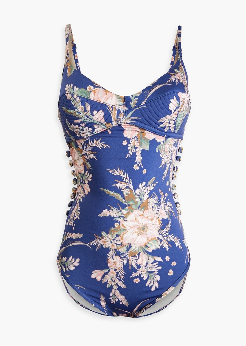 Zimmermann - Moonshine floral-print quilted swimsuit - Blue - 0