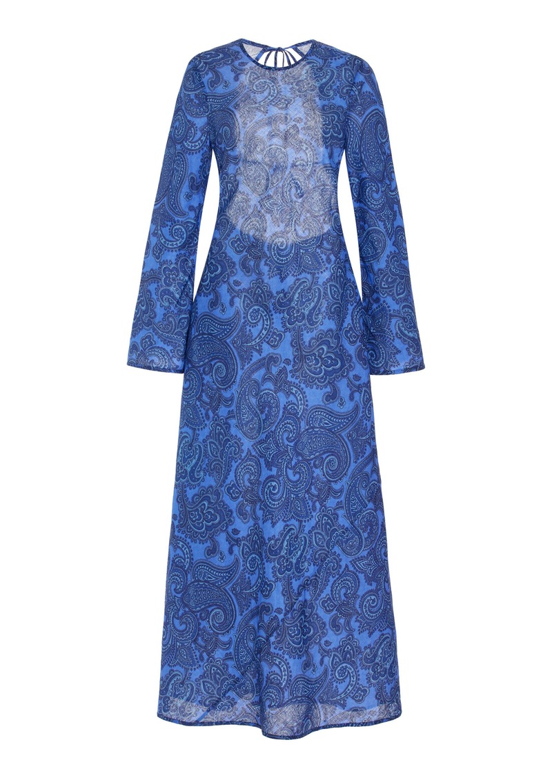 Zimmermann - Ottie Backless Linen Bias-Cut Maxi Dress - Blue - 2 - Moda Operandi