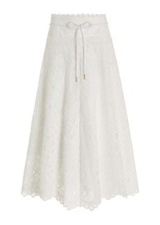 Zimmermann - Ottie Flared Embroidered Cotton Maxi Skirt - Ivory - 0 - Moda Operandi