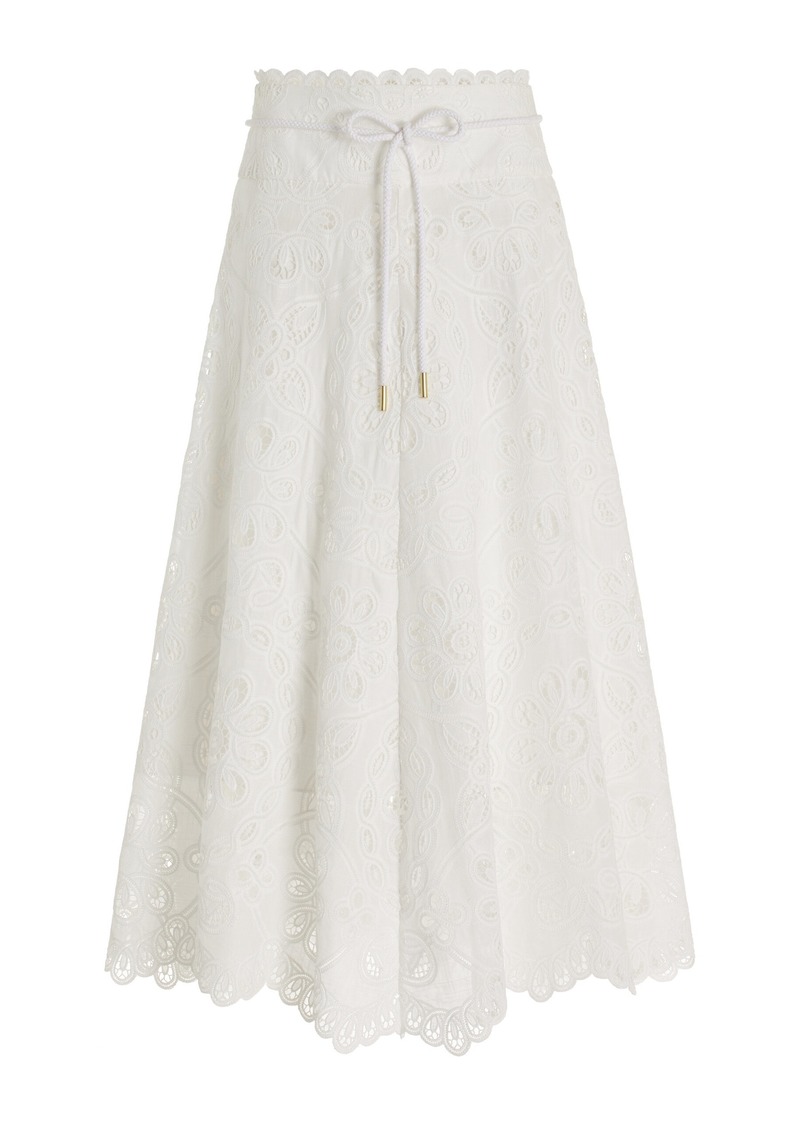 Zimmermann - Ottie Flared Embroidered Cotton Maxi Skirt - Ivory - 4 - Moda Operandi