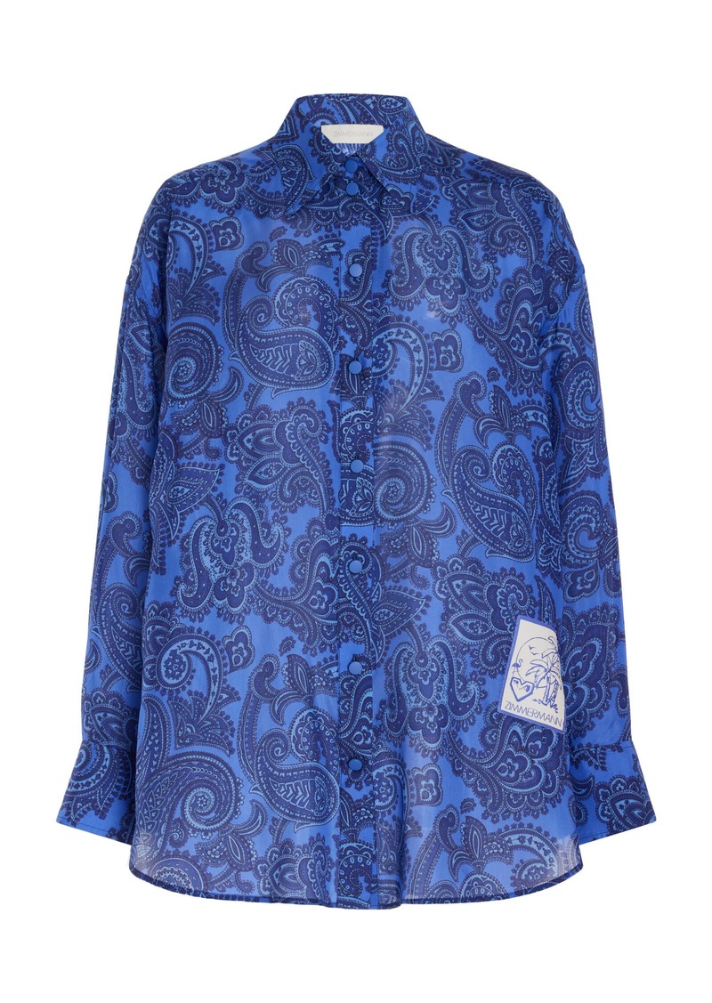 Zimmermann - Ottie Oversized Silk Shirt - Blue - 2 - Moda Operandi