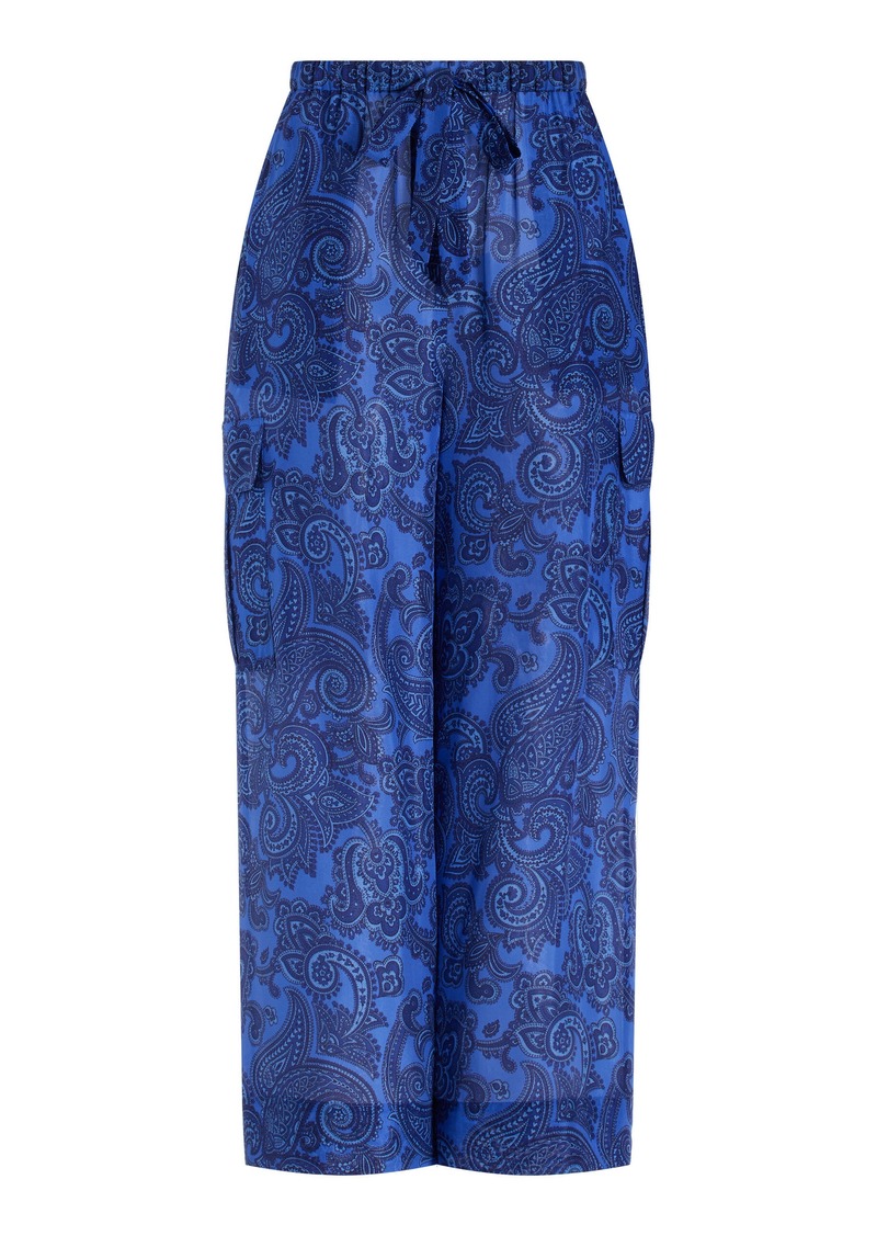 Zimmermann - Ottie Silk Wide-Leg Cargo Pant - Blue - 2 - Moda Operandi