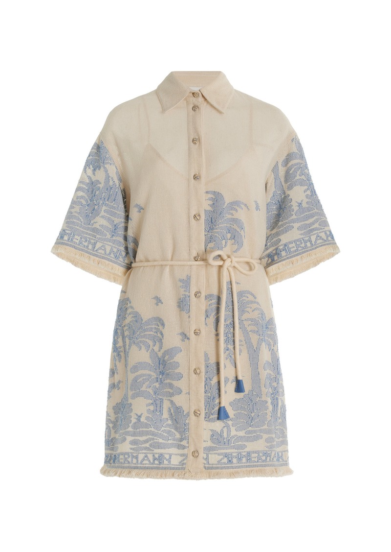 Zimmermann - Ottie Woven Cotton Mini Shirt Dress - Blue - 2 - Moda Operandi