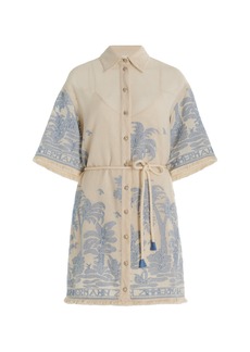 Zimmermann - Ottie Woven Cotton Mini Shirt Dress - Blue - 1 - Moda Operandi