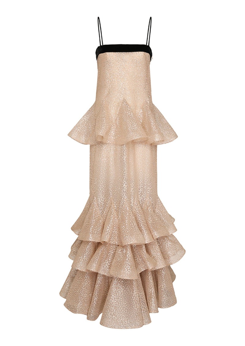 Zimmermann - Pavillion Glittered Ruffled Voile Maxi Dress - Off-White - 0 - Moda Operandi