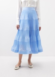 Zimmermann - Pleated Crepe Midi Skirt - Womens - Blue