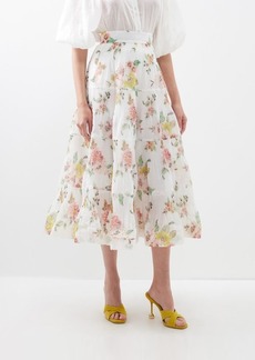 Zimmermann - Pleated Floral-print Georgette Midi Skirt - Womens - Ivory Multi
