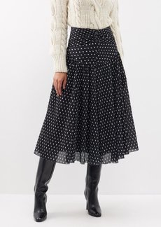 Zimmermann - Pleated Polka Dot-print Georgette Midi Skirt - Womens - Black Cream