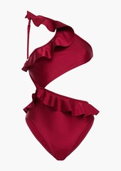 Zimmermann - One-shoulder cutout ruffled swimsuit - Red - 0