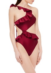 Zimmermann - One-shoulder cutout ruffled swimsuit - Red - 0