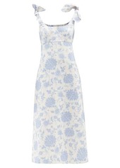 Zimmermann - Postcard Tie-shoulder Printed-linen Dress - Womens - Blue Print