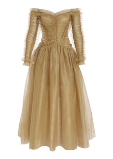 Zimmermann - Prima Off-The-Shoulder Midi Dress - Gold - 4 - Moda Operandi