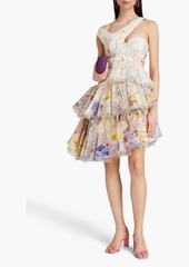 Zimmermann - Tiered floral-print silk and linen-blend gauze mini dress - Purple - 0