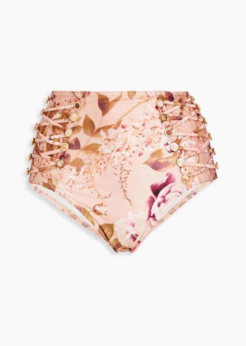 Zimmermann - Rosa floral-print high-rise bikini briefs - Pink - 0