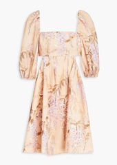 Zimmermann - Pleated floral-print linen mini dress - Pink - 0