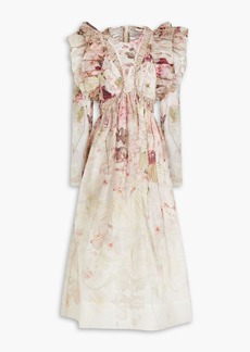 Zimmermann - Ruffled floral-print linen and silk-blend midi dress - Multicolor - 0