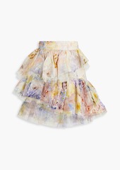 Zimmermann - Ruffled floral-print silk and linen-blend gauze mini skirt - Purple - 0