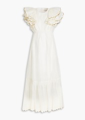 Zimmermann - Ruffled linen and silk-blend maxi dress - White - 0