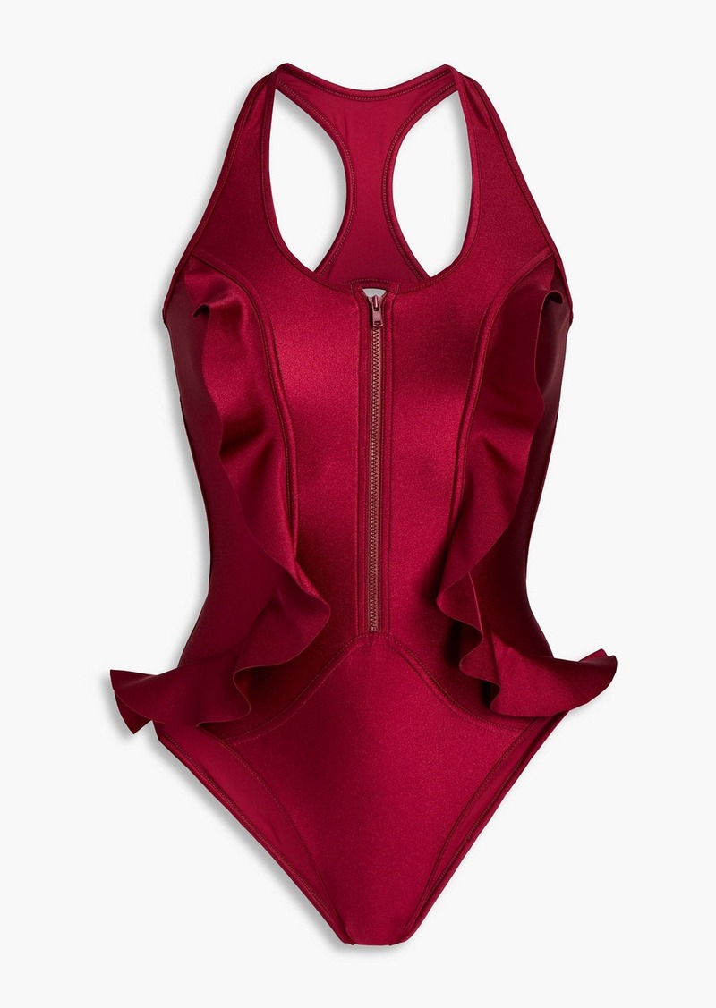 Zimmermann - Cutout ruffled swimsuit - Burgundy - 0