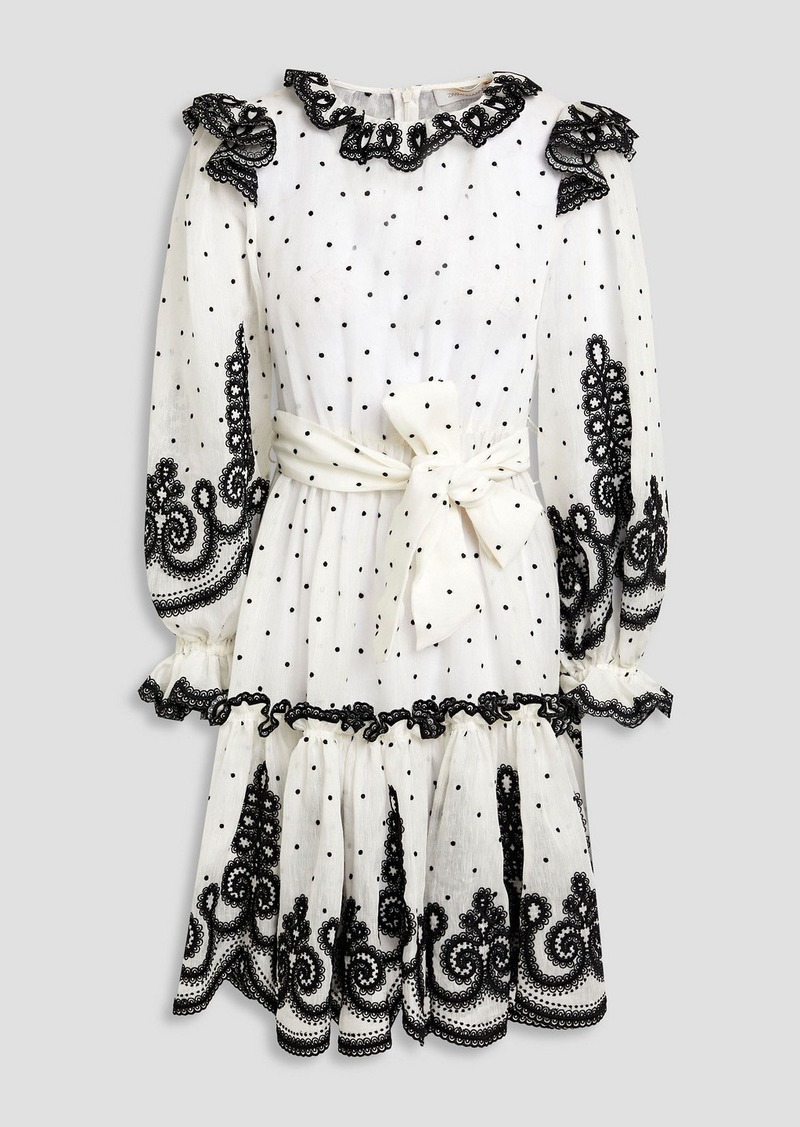 Zimmermann - Belted embroidered linen and silk-blend mini dress - White - 0
