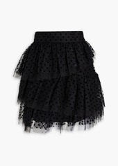 Zimmermann - Tiered flocked tulle mini skirt - Black - 0