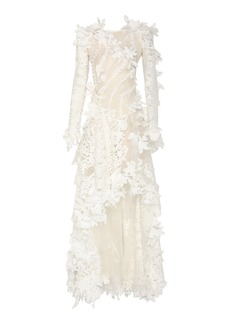 Zimmermann - Tranquility Floral-Appliquéd Linen-Silk Midi Dress - Ivory - 1 - Moda Operandi