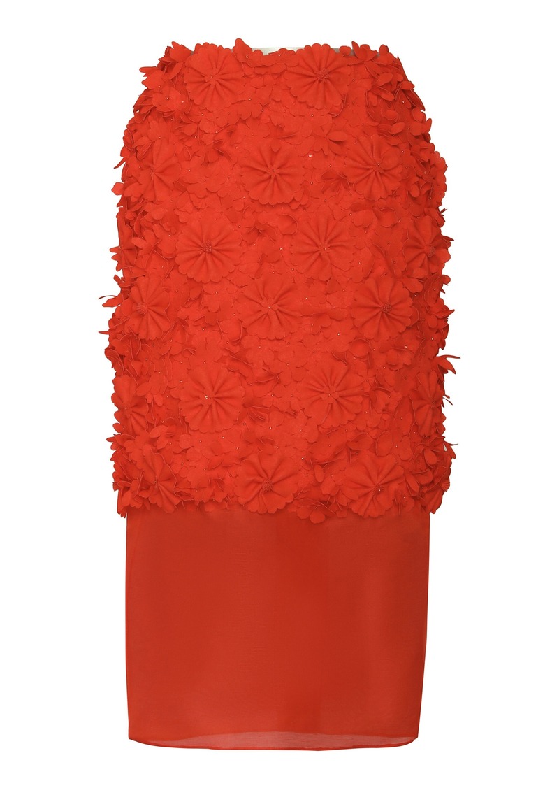 Zimmermann - Tranquility Floral-Appliqued Linen Midi Skirt - Red - 3 - Moda Operandi