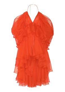 Zimmermann - Tranquility Ruffled Silk Chiffon Mini Dress - Red - 2 - Moda Operandi