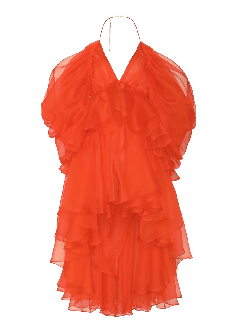 Zimmermann - Tranquility Ruffled Silk Chiffon Mini Dress - Red - 1 - Moda Operandi