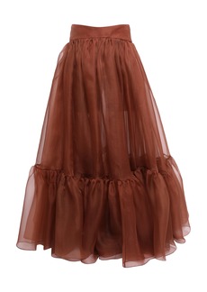 Zimmermann - Tranquility Ruffled Silk Maxi Skirt - Brown - 0 - Moda Operandi