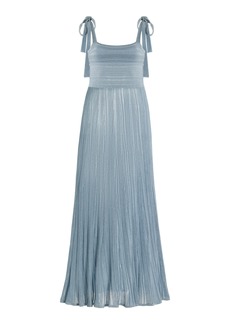 Zimmermann - Waverly Pleated Metallic Knit Maxi Dress - Blue - 0 - Moda Operandi