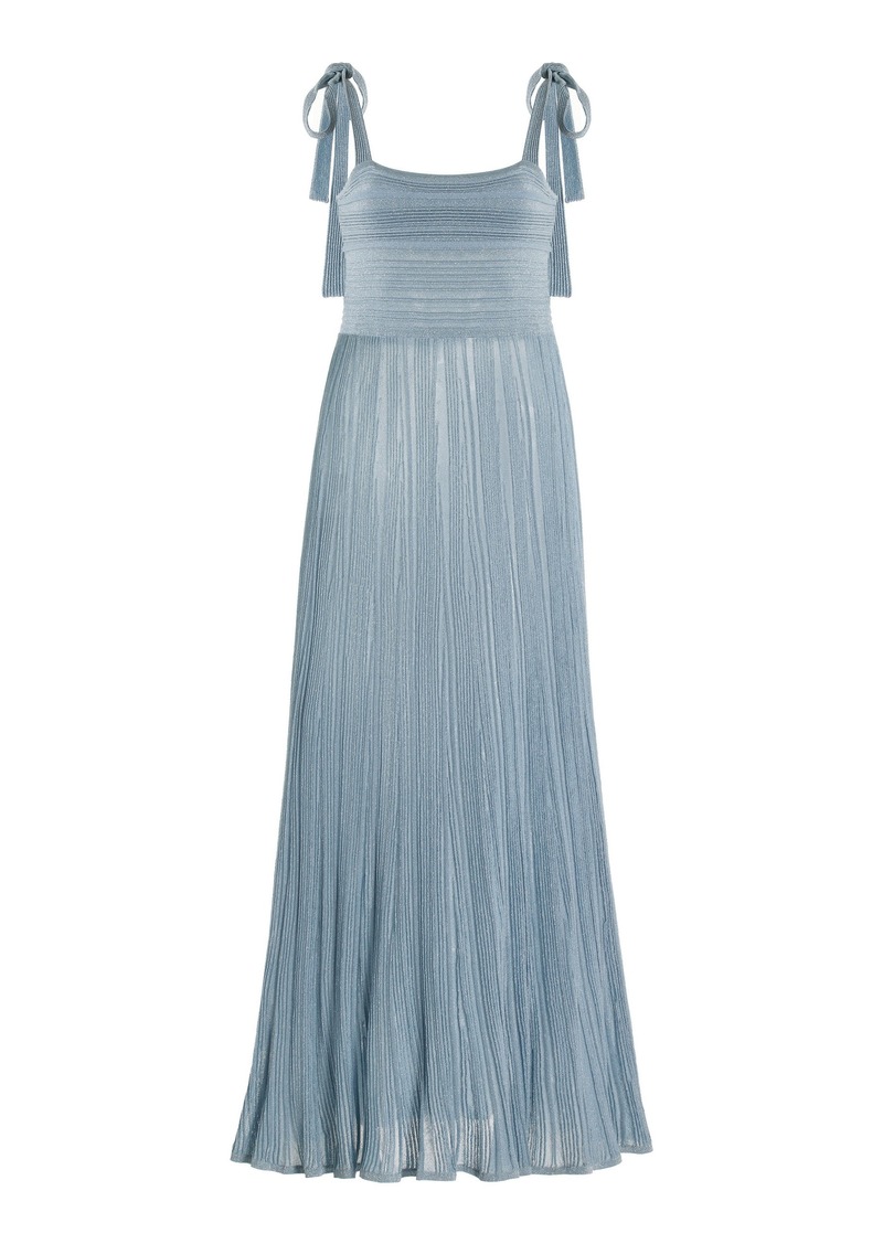 Zimmermann - Waverly Pleated Metallic Knit Maxi Dress - Blue - 2 - Moda Operandi