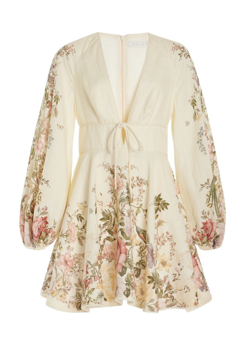 Zimmermann - Waverly Plunged Linen Mini Dress - Floral - 0 - Moda Operandi