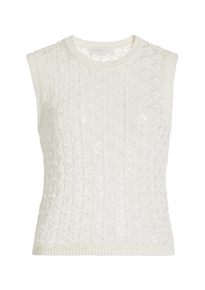 Zimmermann - Wylie Cropped Cotton Tank Top - Ivory - 4 - Moda Operandi