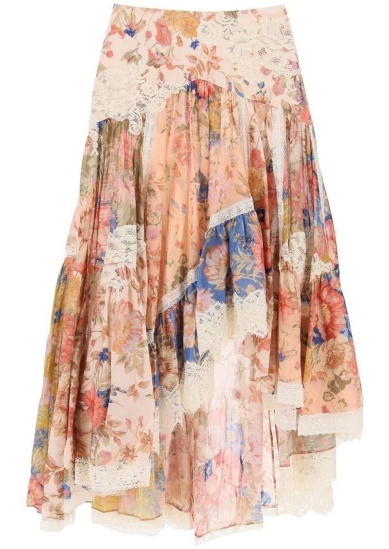 Zimmermann august asymmetric skirt with lace trims