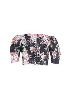 Zimmermann Bellitude Cropped Lace-up Top in Floral Print Linen