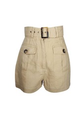 Zimmermann Belted High-Waist Shorts in Beige Linen