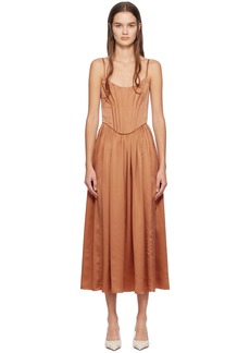 ZIMMERMANN Brown Paneled Midi Dress