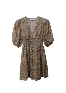 Zimmermann Carnaby Shirred Mini Dress in Animal Print Linen