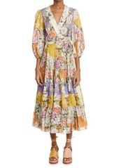 Zimmermann Colorblock Floral Wrap Midi Dress in Spliced at Nordstrom