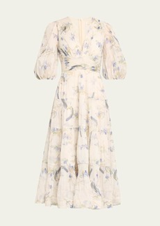 Zimmermann Floral Pleated A-Line Midi Dress
