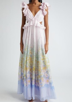 Zimmermann Floral Ruffle Linen & Silk Gown