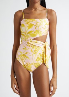 Zimmermann Golden Floral Print Scarf Tie One-Piece Swimsuit