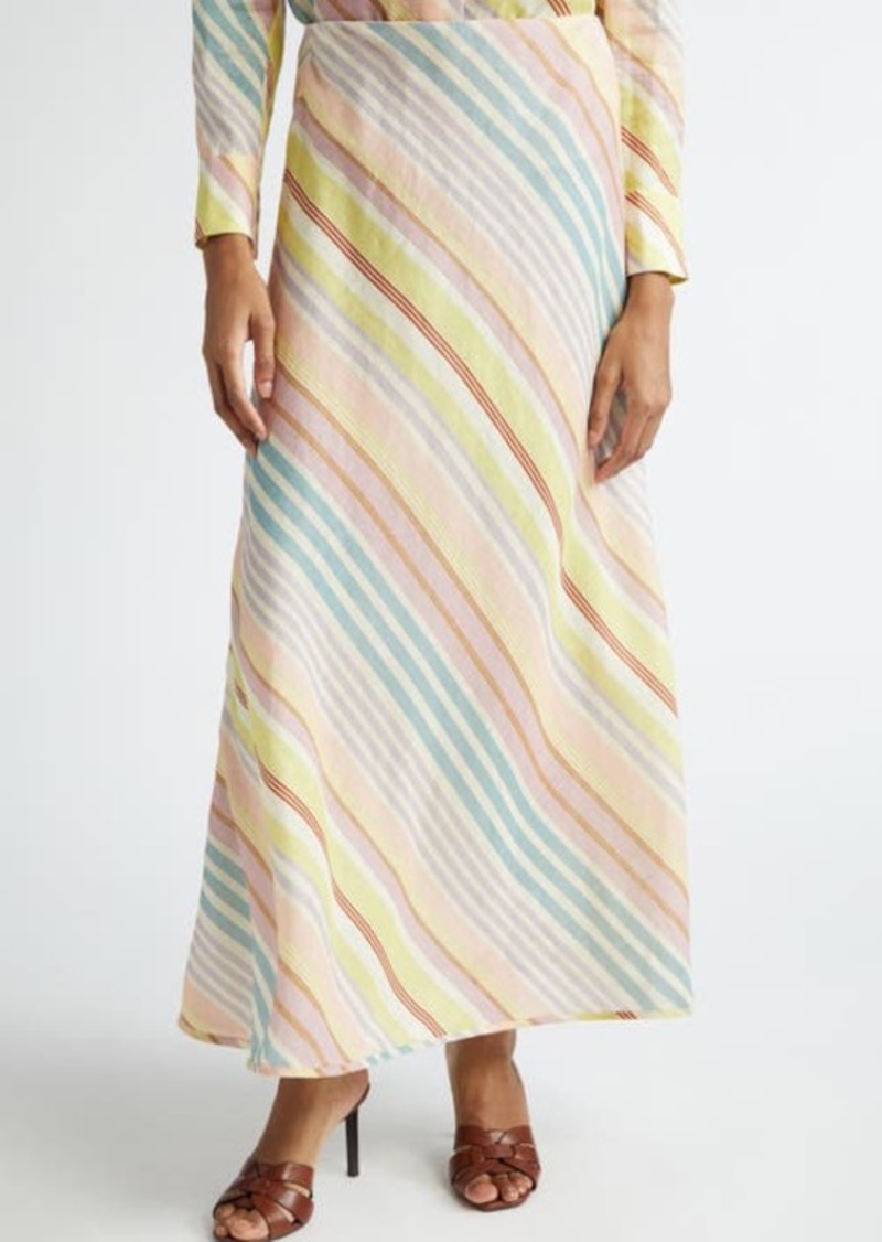 Zimmermann Halliday Bias Stripe Linen Maxi Skirt