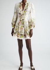 Zimmermann Halliday Floral Long Sleeve Linen Minidress